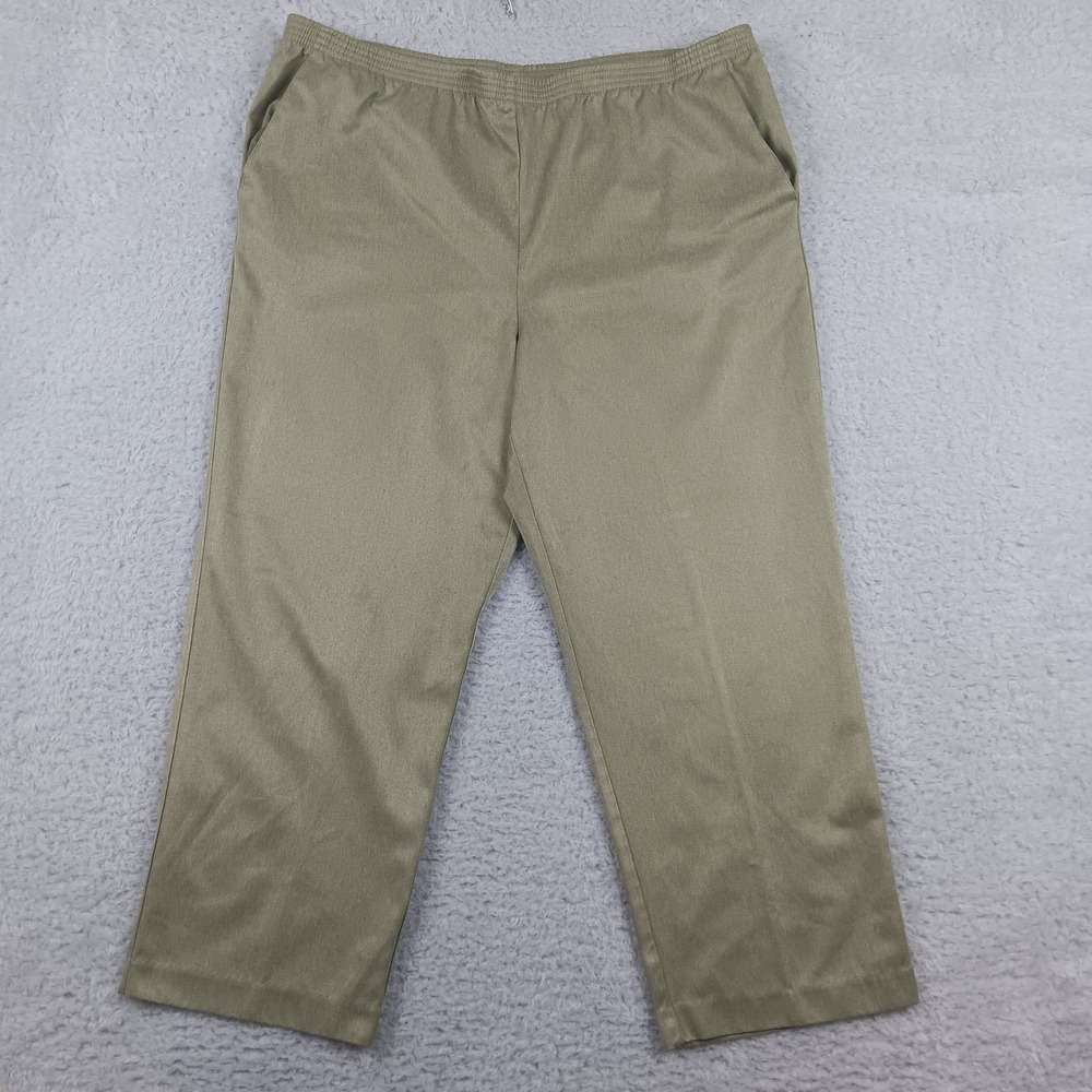 Alfred Dunner Pant Women 16 Olive Green Elastic Waist Straight Leg Textured